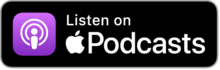 Schwarze rechteckige Schaltfläche mit dem Apple Podcasts-Logo und dem Text "Listen on Apple Podcasts" in Weiß.