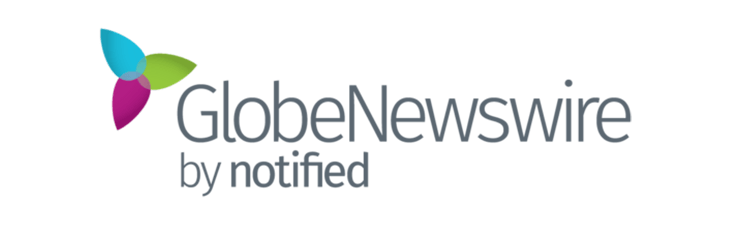 GlobeNewswire by Notified-Logo mit einem abstrakten Symbol mit drei Blütenblättern in Blau, Grün und Lila links vom Text auf hellem Hintergrund.