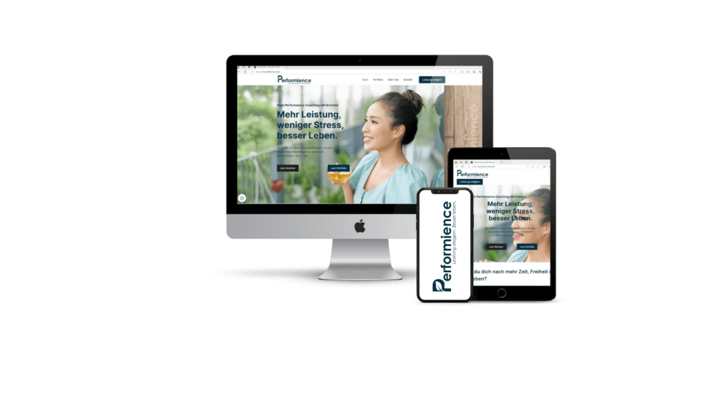 Ein Flatscreen und ein Tablet, auf denen ein Webdesign angezeigt wird. Es zeigt einen Kunden, für den eine Website erstellt wurde inkl. dem Logo-Design