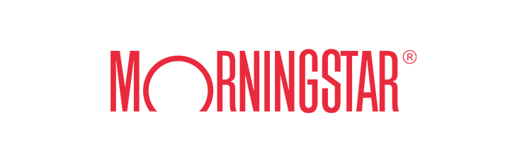 Das Morningstar-Logo in roter Schrift auf weißem Hintergrund, mit einem überdimensionalen Buchstaben "O", der einer aufgehenden Sonne ähnelt.