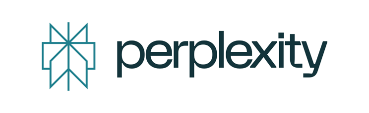 Perplexity-Logo mit einem geometrischen Linienmuster links neben dem Wort "Perplexity" in Kleinbuchstaben und dunkler serifenloser Schrift.