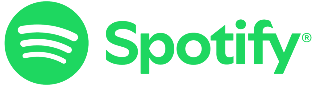 Spotify-Logo mit einem grünen Kreis mit drei gebogenen weißen Linien und dem Wort "Spotify" in grünen Buchstaben auf der rechten Seite.