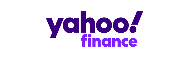 Yahoo Finance-Logo mit "yahoo!" in fetten violetten Buchstaben und "finance" in einem helleren Violett, vor einem hellgrauen Hintergrund.
